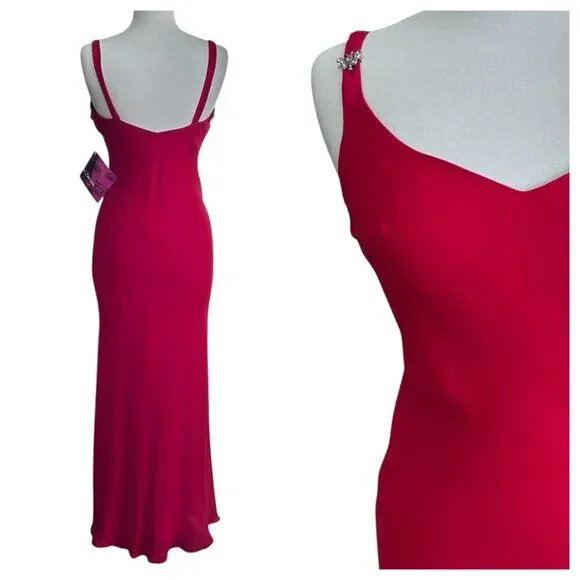 NWT Vintage Zum Zum Red Bias Cut Evening Gown - Size 9/10 - Picture 4 of 10